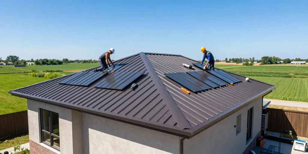 Metal roofing installation at a residential property by mroof.ca.