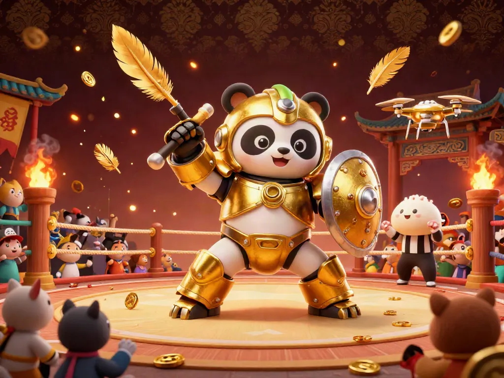 Experience the thrill of winning on slot jackpot games with a vibrant 3D panda mech and golden tokens!