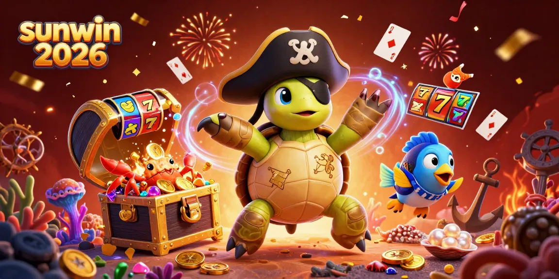Spin to win at sunwin 2026 with colorful slots amidst treasure and sea creatures.
